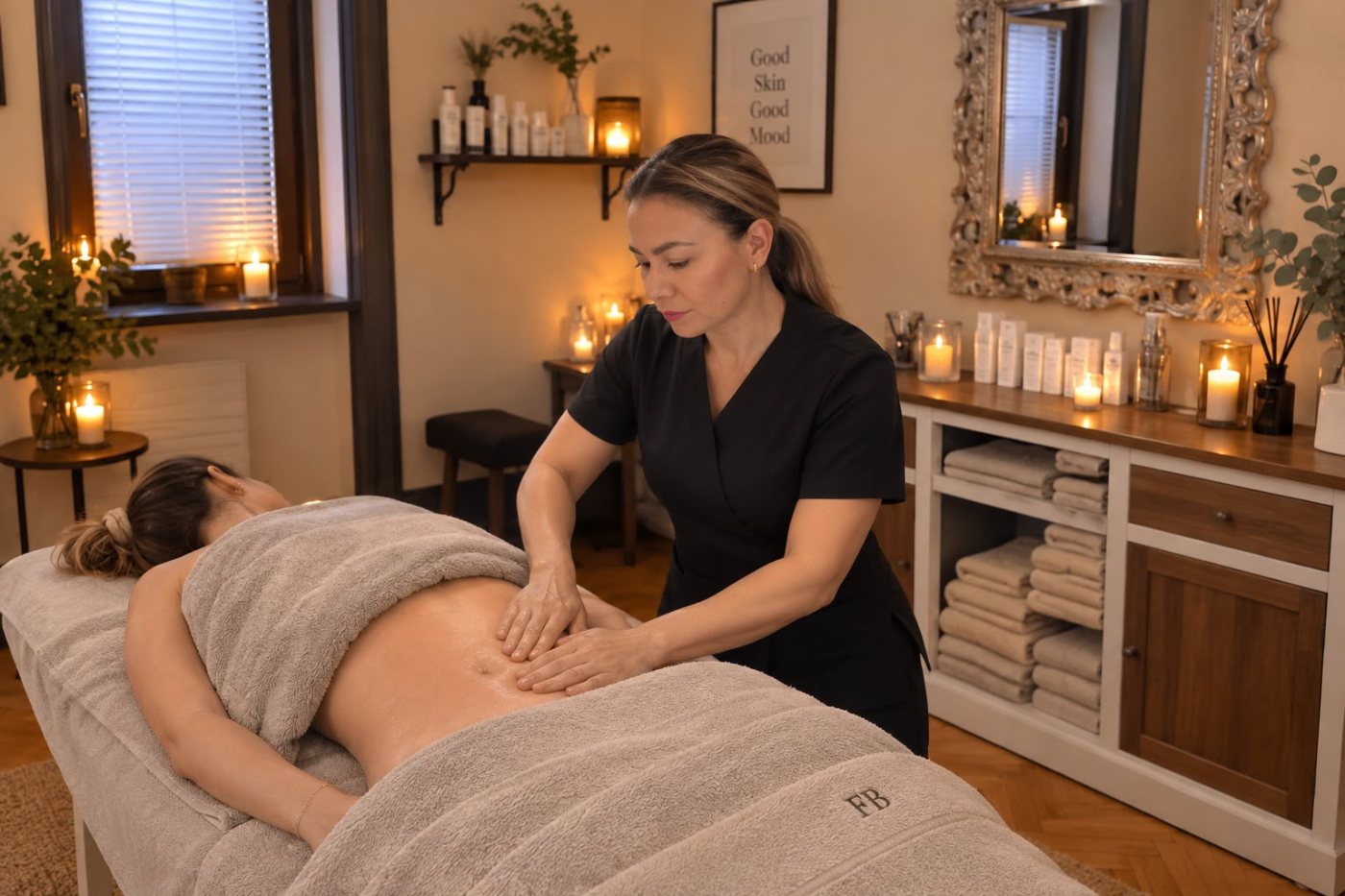 Manuelle Lymphdrainage am Bauch